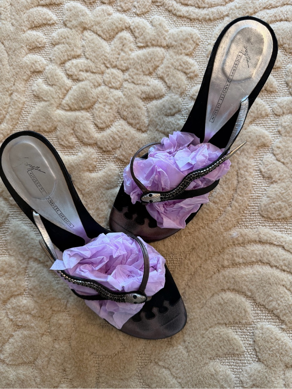 Giuseppe Zanotti stiletto heel snake blk &crystal sandal,vintage Size 40 🔥